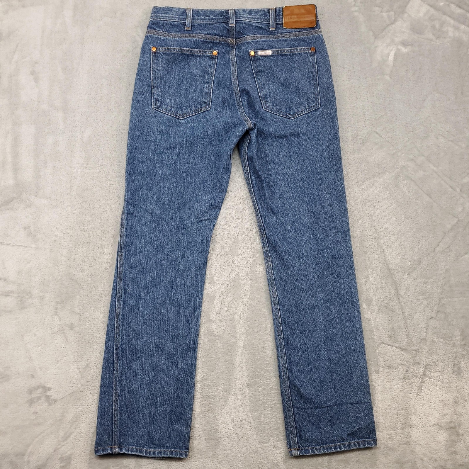 Topo Designs Jeans Mens 32 Blue Denim Button Fly Straight Leg Made in USA Casual