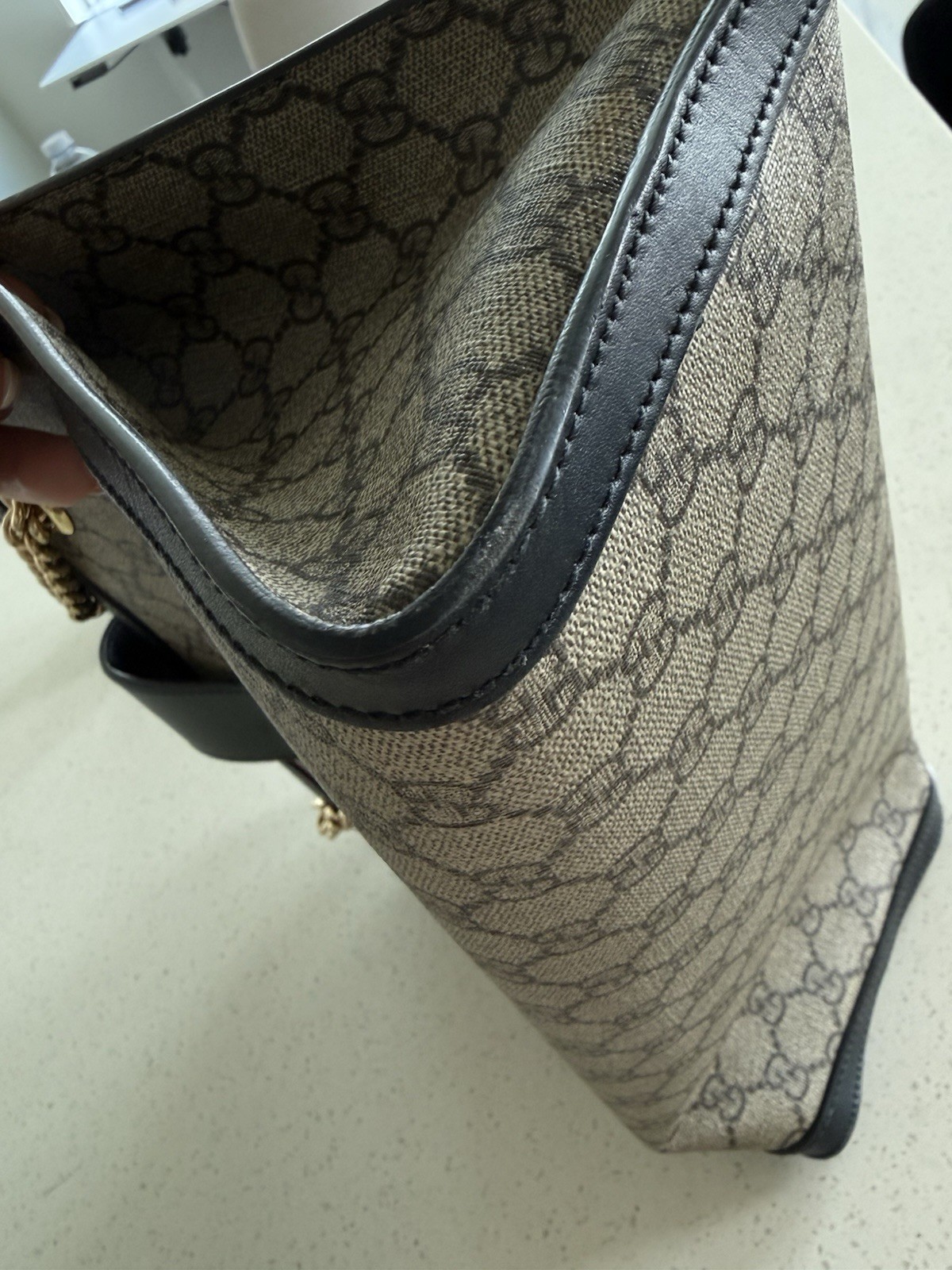 Gucci GG Padlock Medium Top Handle Bag Beige Black Gold Lock Chain Strap