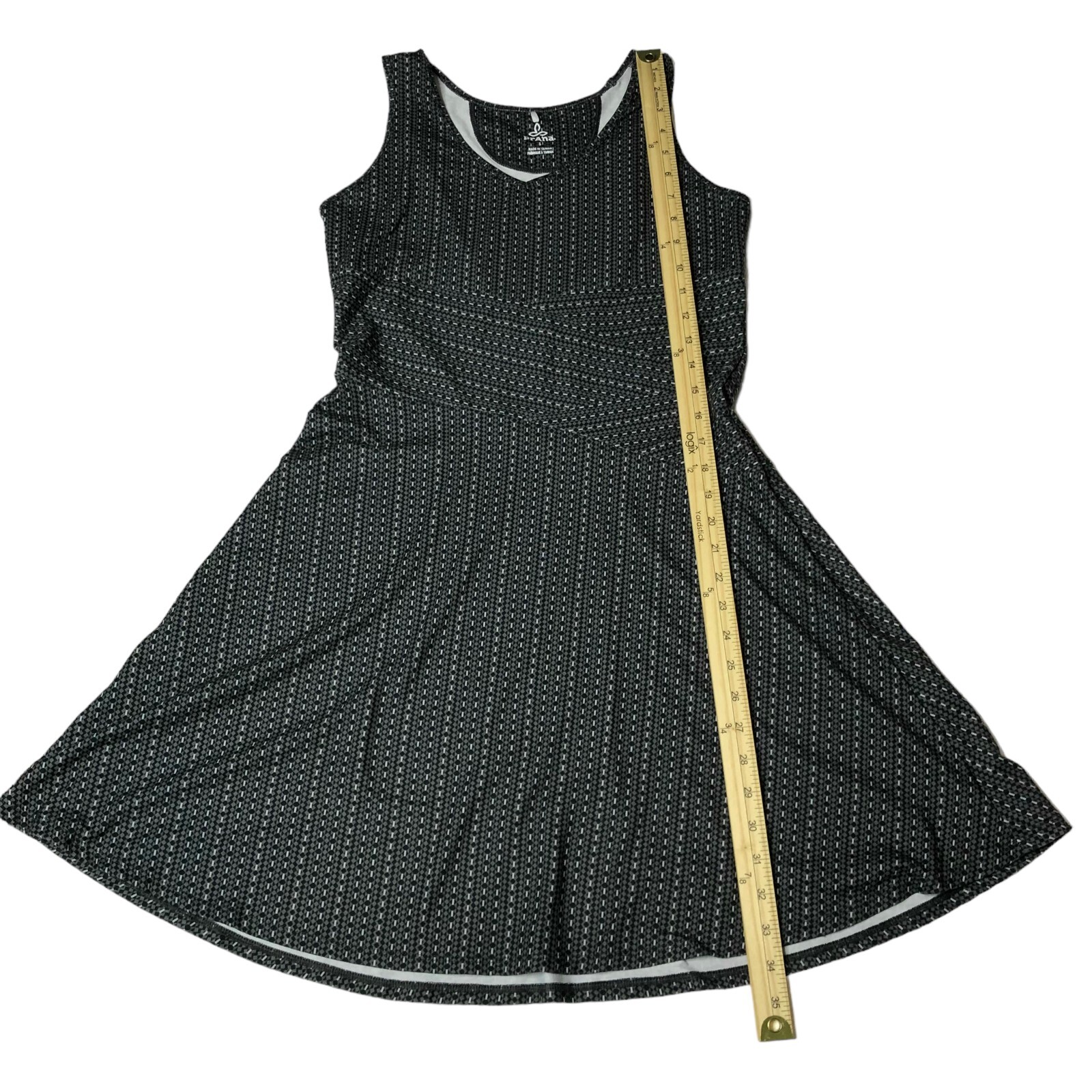 Prana Amelia Black and Grey Athletic Tank Dress Size Small Geometric Stretch