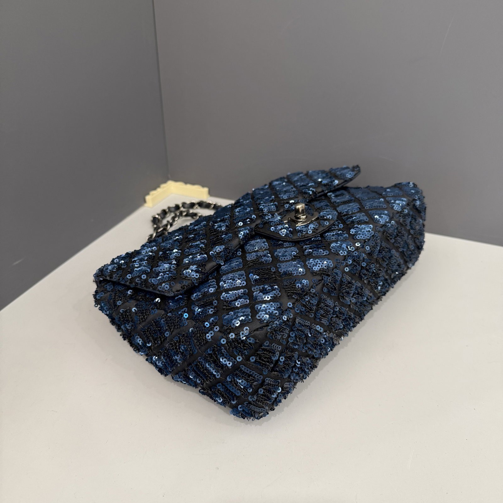 Chanel Medium Single Flap Blue Sequin Lambskin Satin (jx030926a7)