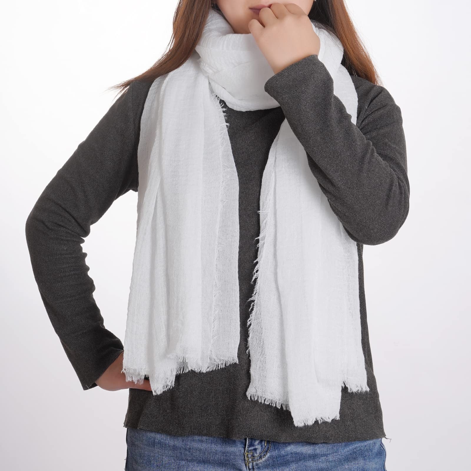Soft Light weight Cotton Blend Crinkle Long Scarf and Shawl Wrap for Summer Use
