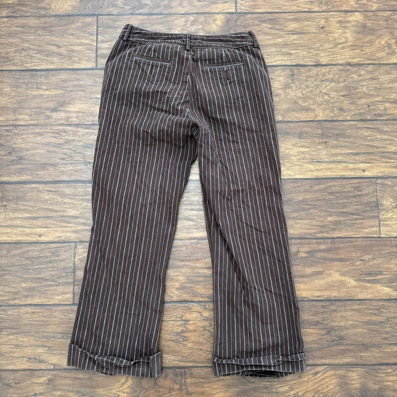 Talbots Women Pants 10 Petites Blue Striped Cotton Blend Straight Leg Capri Fit
