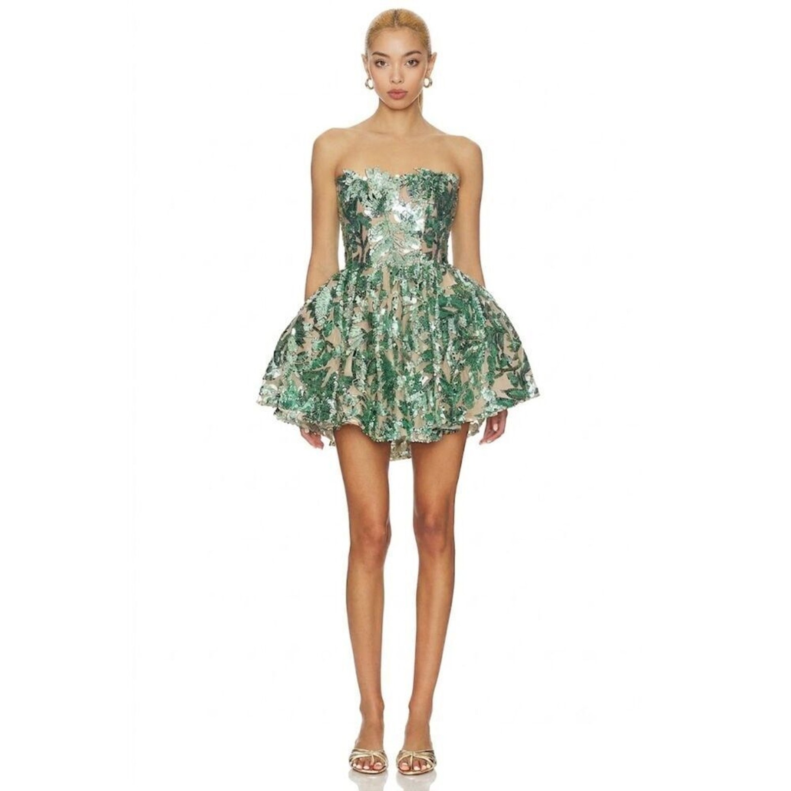 BRONX BANCO Chloe Pailette Teal Strapless Sequin Mini Dress, cocktail/wedding,XS