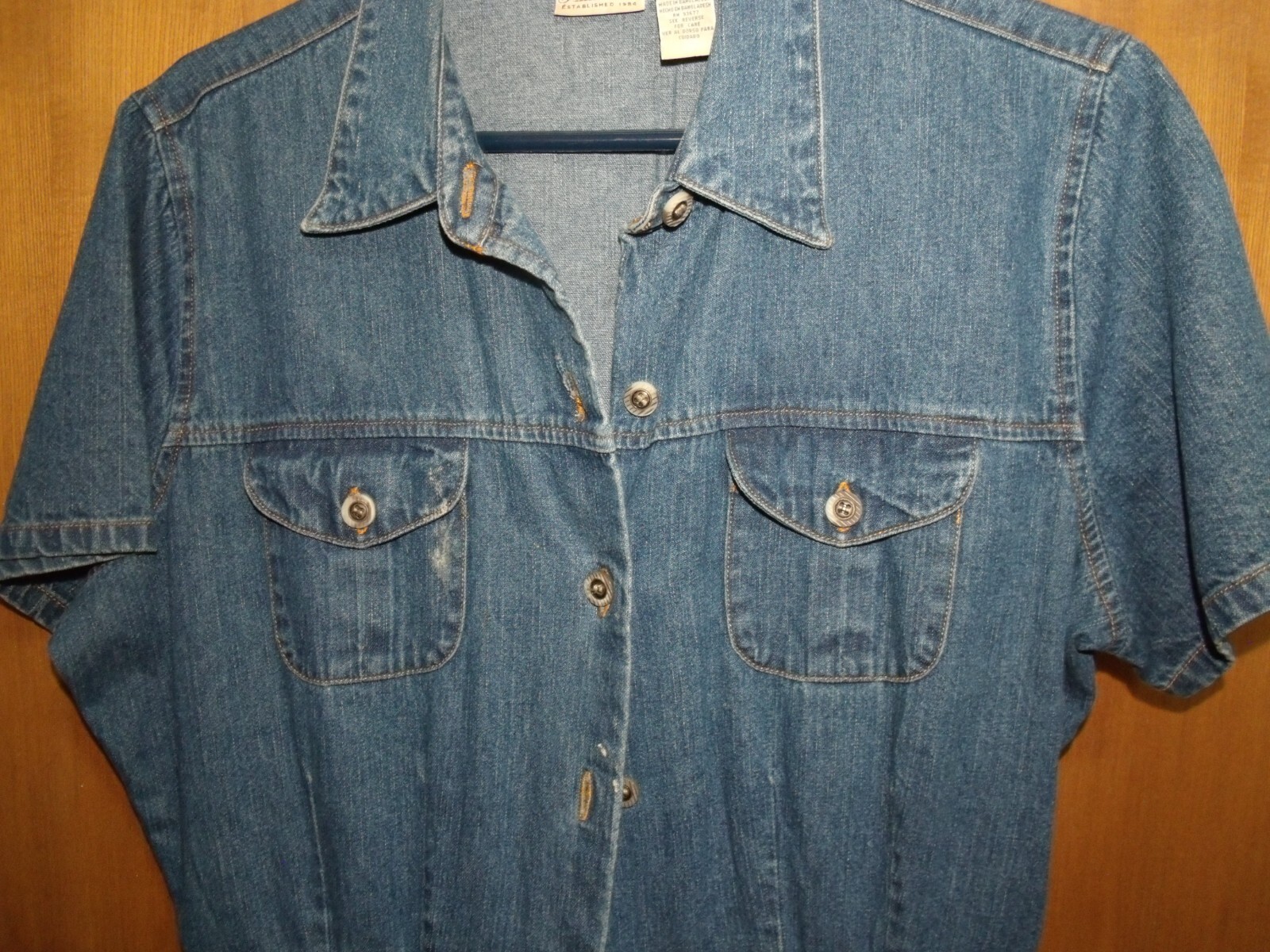 Vintage womens Stone Washed blue denim Button up Dress, Size 16