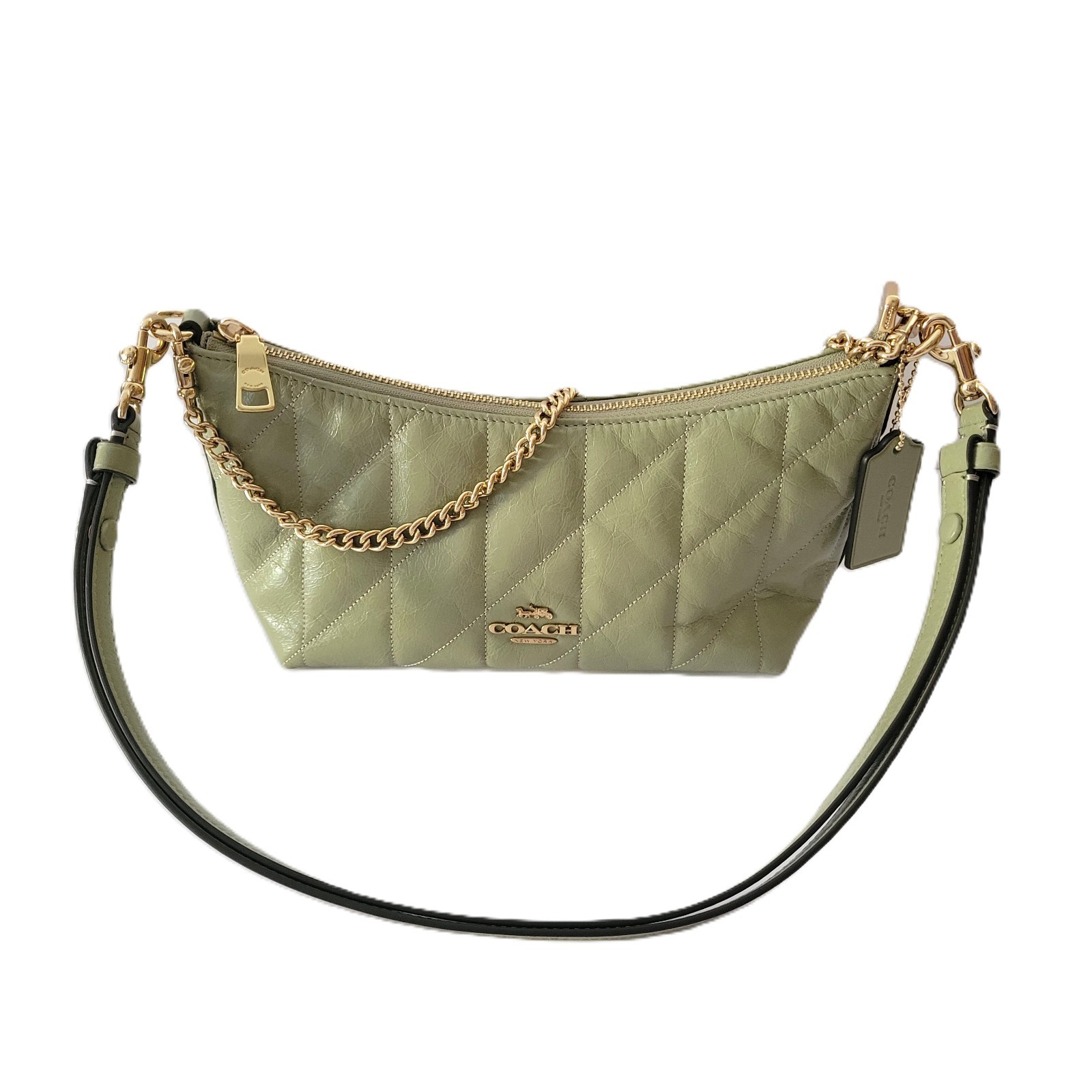 Coach CDZ88 Caitlin Shoulder Bag Glazed Leather Quilting Pistachio