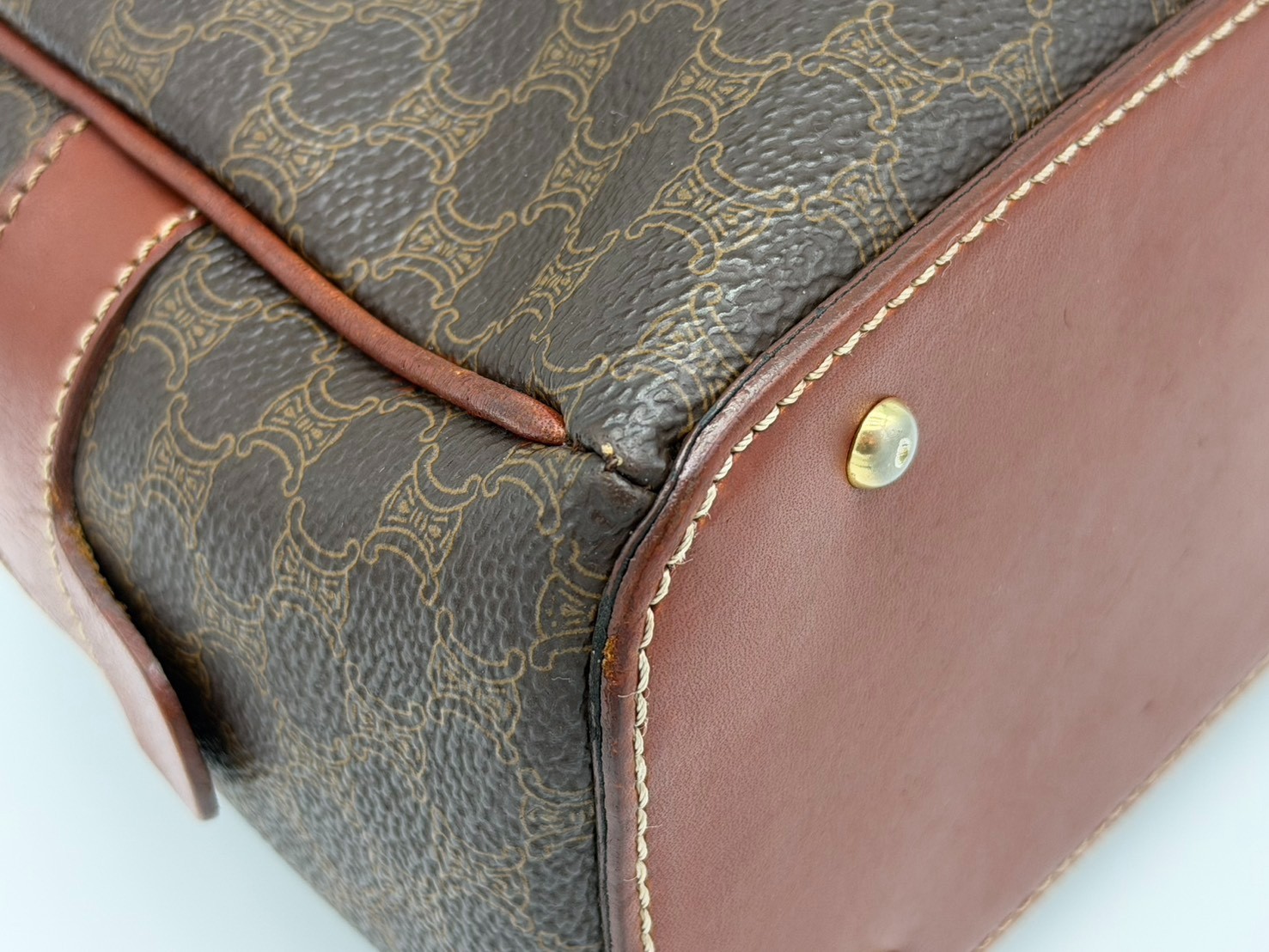 Vintage Celine Macadam Dome Hand Bag PVC Leather Brown Authentic