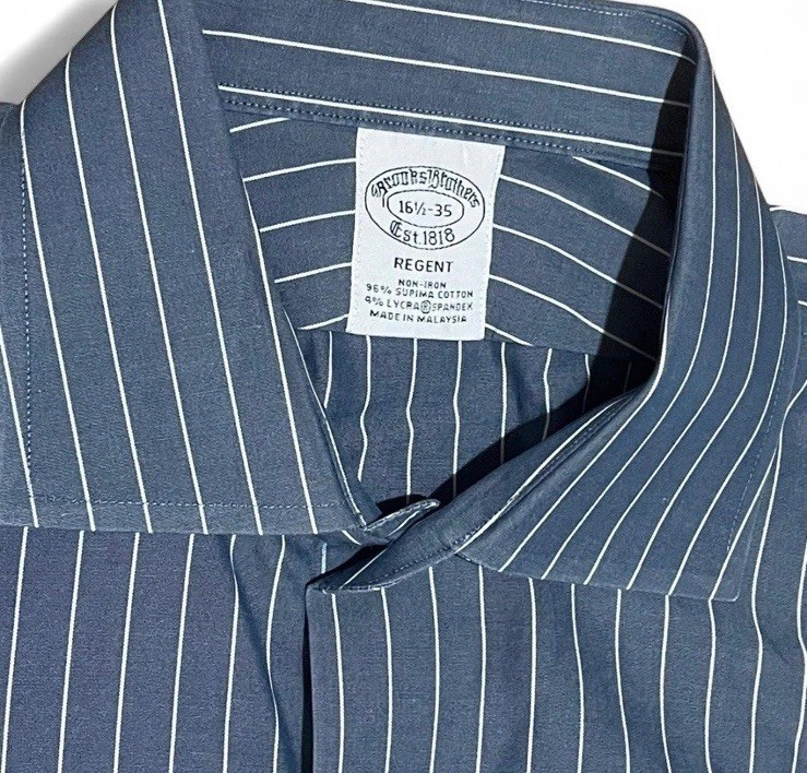 Brooks Brothers Regent Navy Blue / White Striped Dress Shirt 16 1/2 35