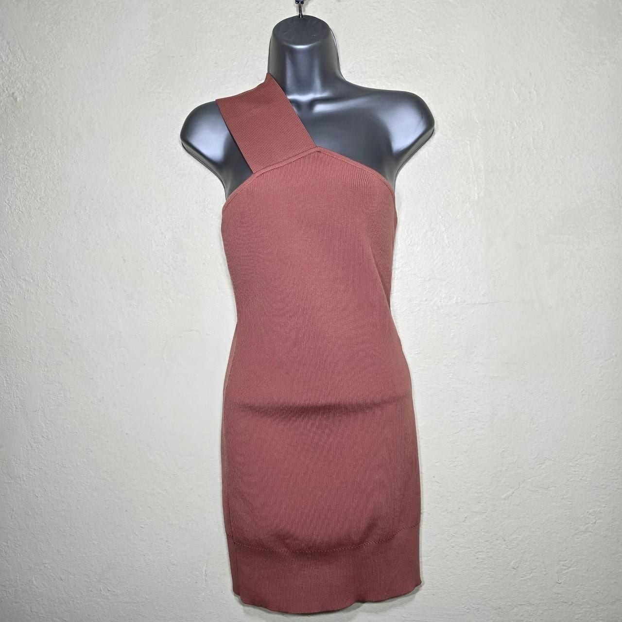Hervé By Hervé Léger Dusty Rose One Shoulder Banded Ribbed Bodycon Mini Dress