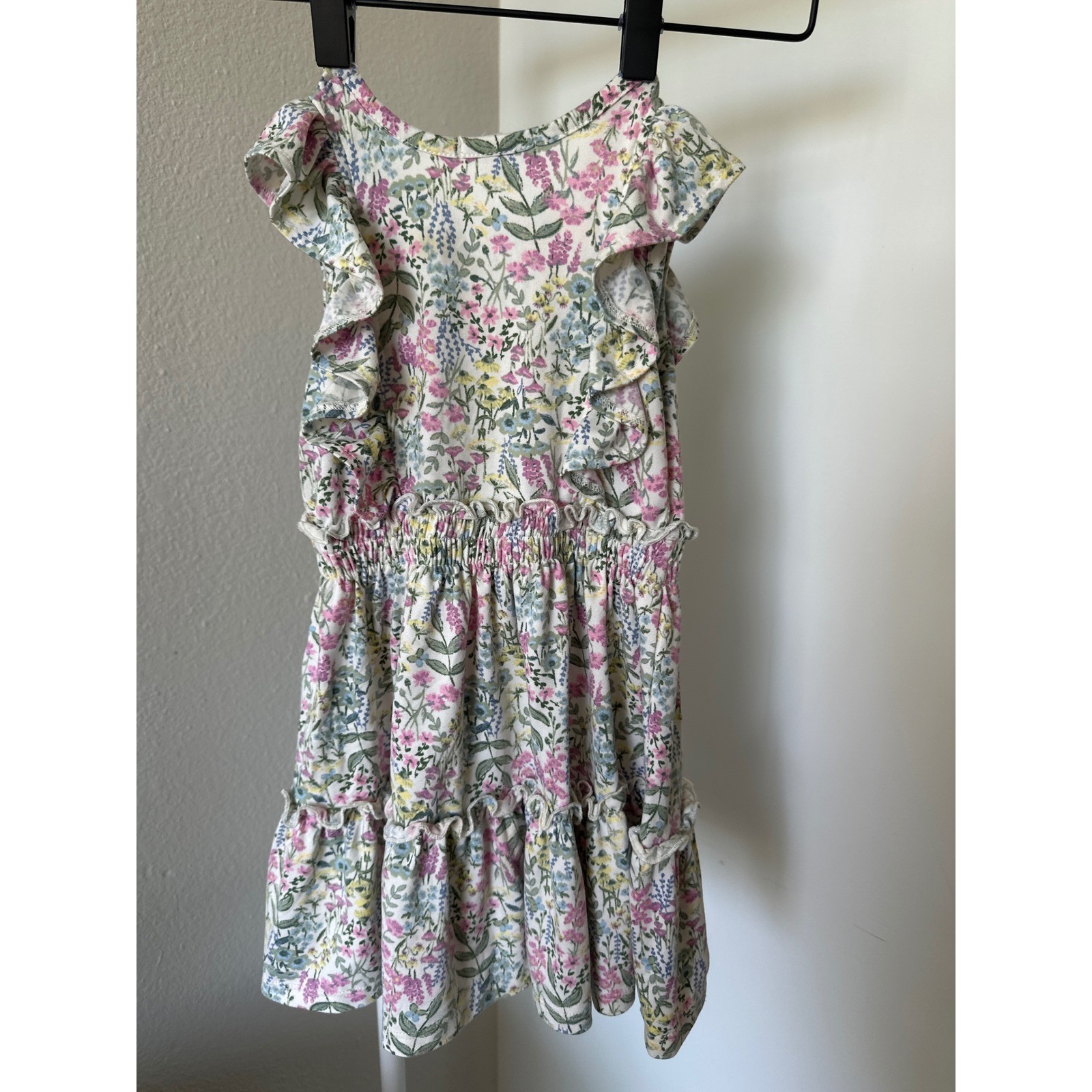 Nanette Lepore Floral Ruffle Dress Smock Waist Flutter Sleeves Pink Sage Green