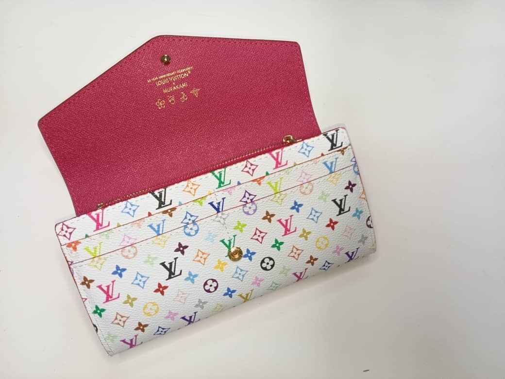 Louis Vuitton White Multicolor Sarah Long Wallet Snap Button