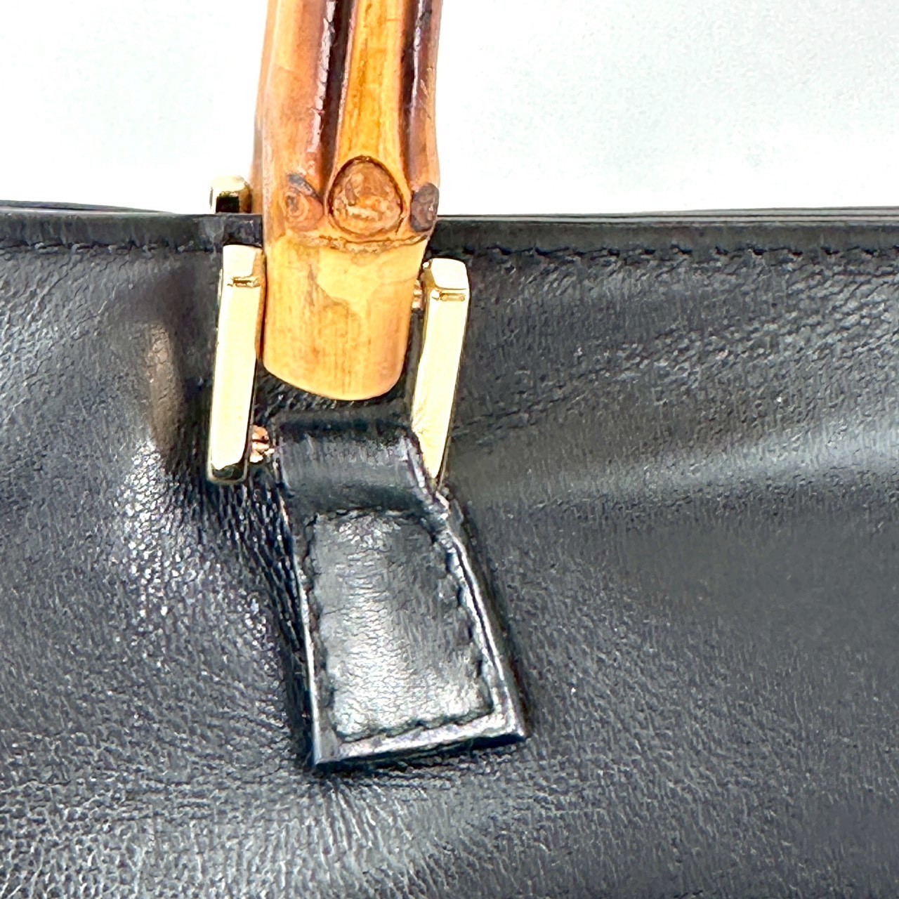Vintage Gucci Bamboo Tote Bag Shoulder Bag Black Leather Authentic