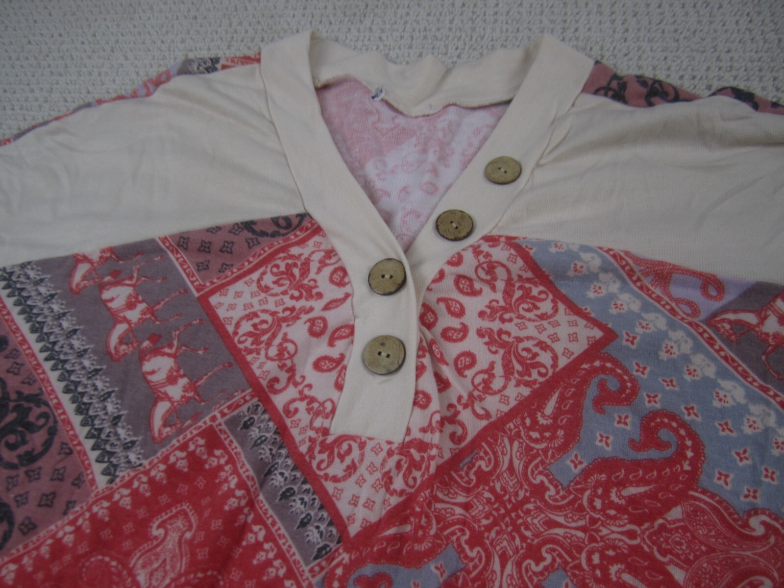 Paisley Shirt Womens Large Red Multi Patterned Colored Buttoned Blouse Casual