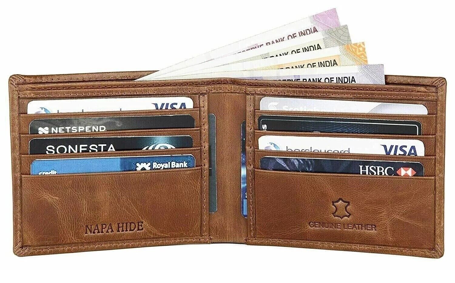 Genuine Leather Bifold Wallets For Men RFID Blocking Slim (MENS BROWN WALLET++)