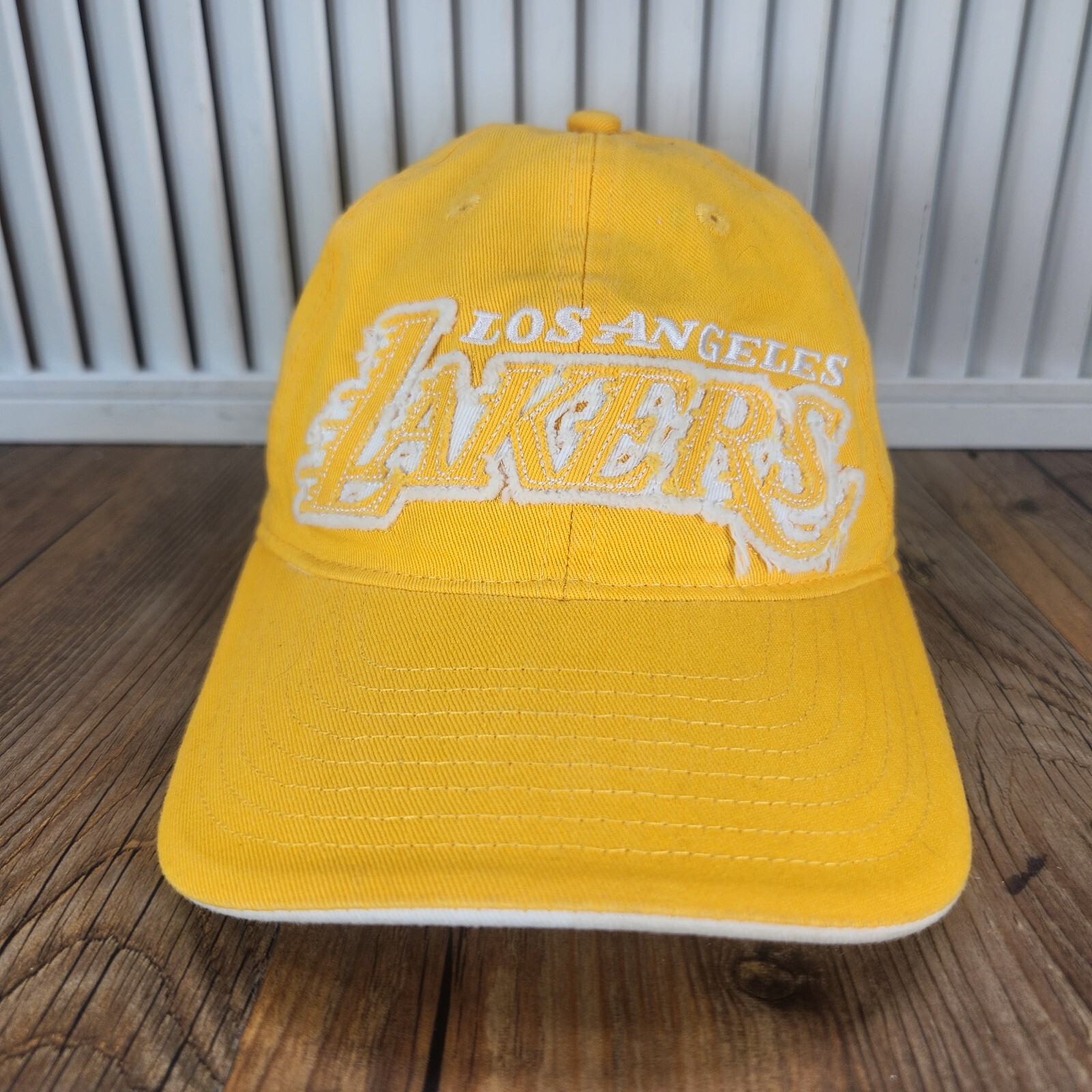 Los Angeles Lakers Adidas 2012 Hat Cap Strapback Yellow Spell Out Frill NBA Logo