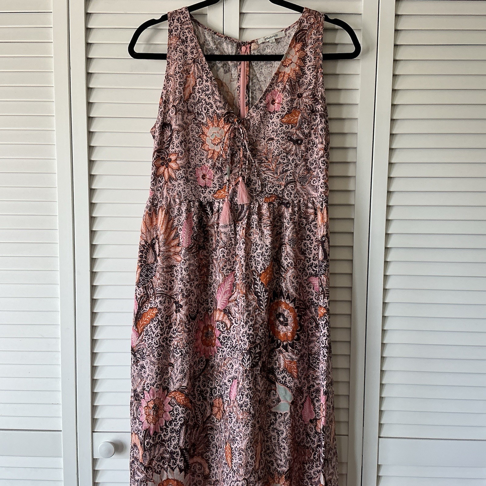 Madewell Lace-Up Bali Blooms Midi Dress Sz 4 Boho Cottagecore Casual Paisley