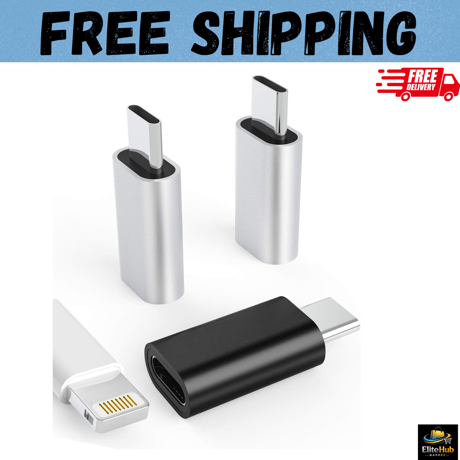 3Pack Lightning Female to USB-C Male Adapter, Type Charging for silver