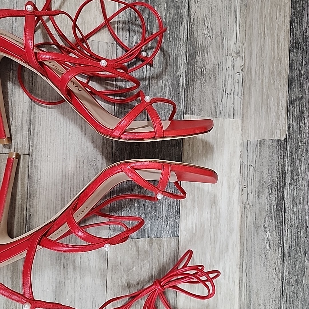 Stuart Weitzman Red Ankle Wrap Heels Womens Sz 10.5 (WORN 1X)