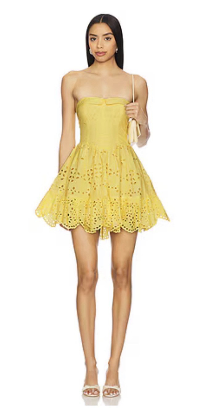Hemant & Nandita Yellow Solid Eyelet Ruffle Mini Dress Women’s L