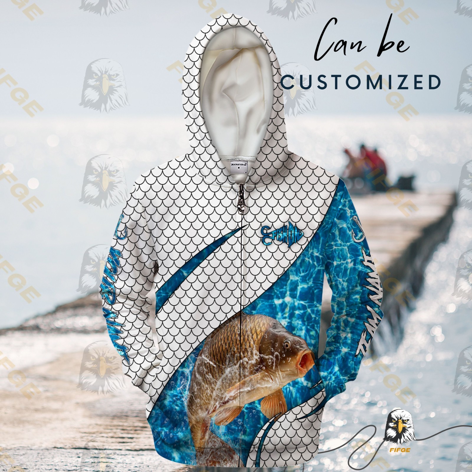 Personalized Fishing Carp Fish Scales Graphic Print Hoodie Men Women Gift