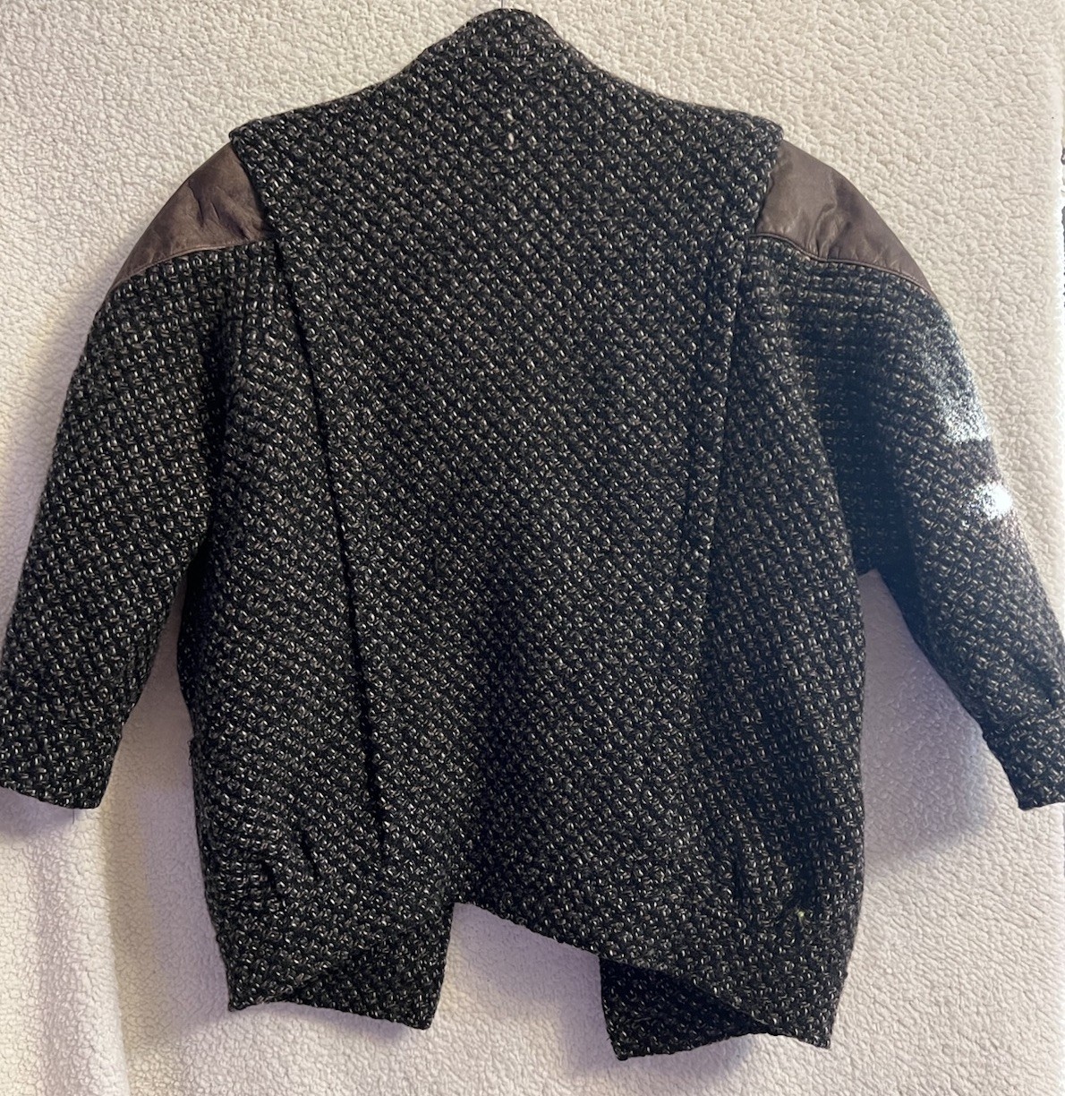 Vintage 80’s David Benjamin Collection Tweed Leather Coat Bracelet Sleeves Sz 8