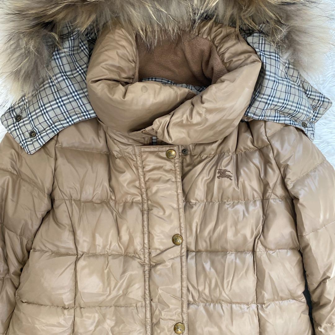Burberry Blue Label down coat with raccoon Nova check pattern size 38