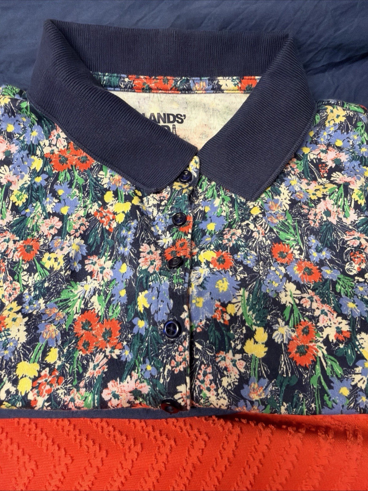 Floral Polo Ladies Land’s End Navy collar