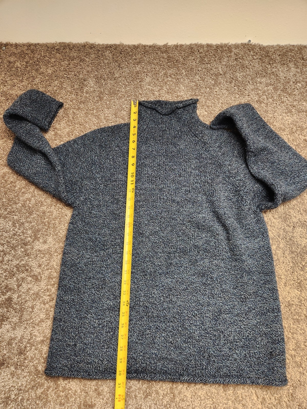 J Crew Mens M Wool Heavyweight Sweater Blue Fisherman Knit Turtle Neck