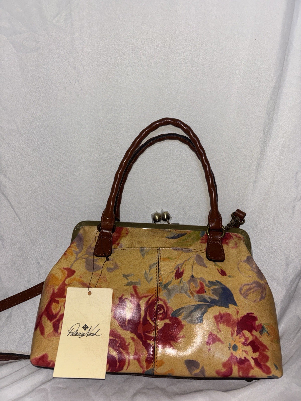Patricia Nash Floral Satchel Top Handle Bag Medium Clasp Detachable Strap