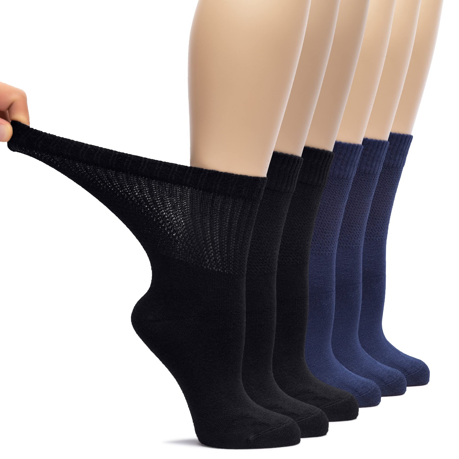 Women Bamboo Loose Fit Diabetic Crew Socks, Non-Binding, 6 Pairs, by Hugh Ugoli