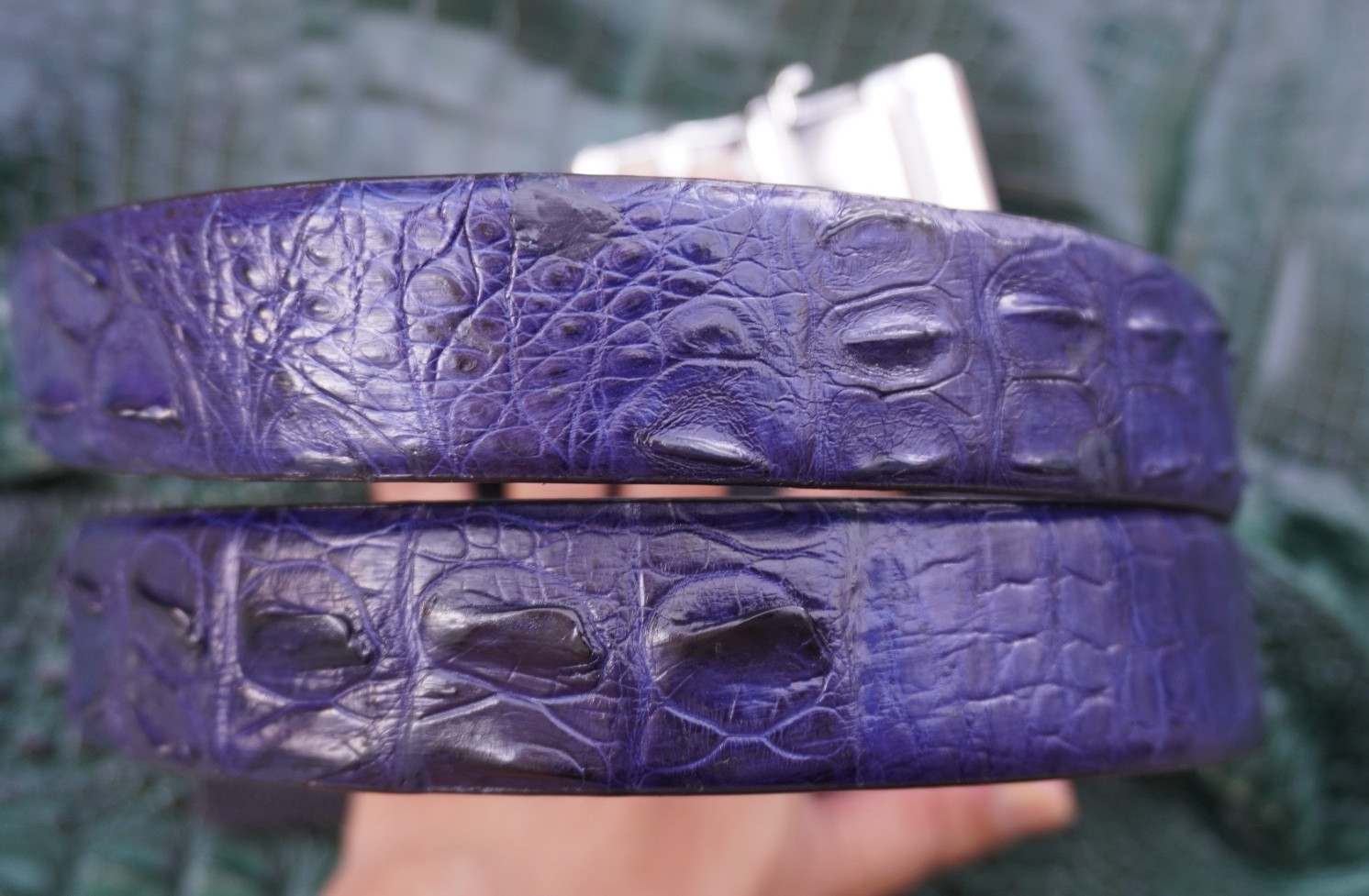 W 1.3 inch – Blue Real CROCODILE Hornback LEATHER Skin Men’s Belt #P35