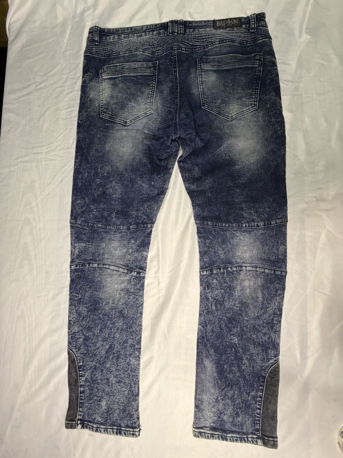 Balmain Paris Men’s Blue/Black Distressed Slim Tapered Biker Denim Jeans