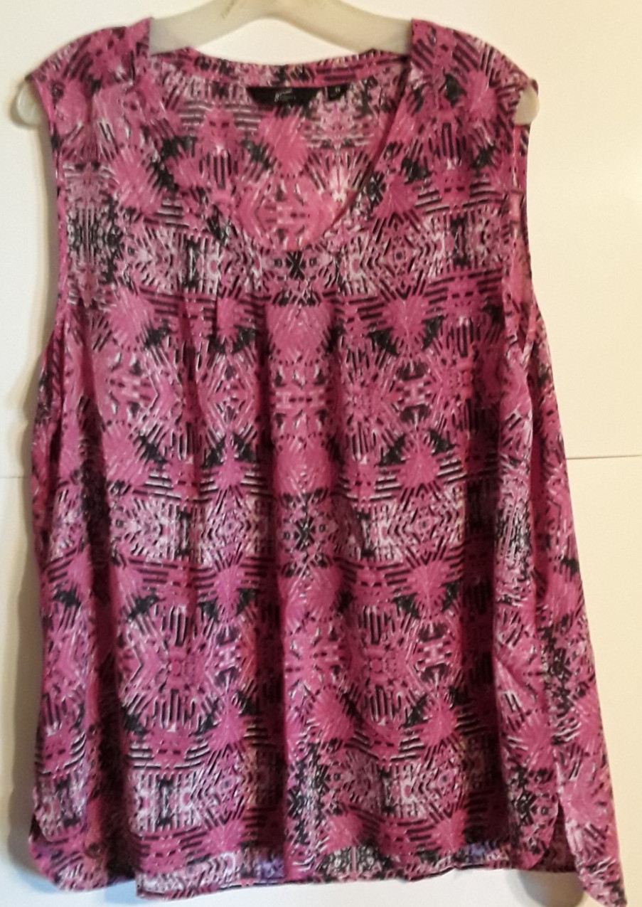 Women’s Plus GNW Pull Over Sleeveless BLOUSE X 2Hot Pink/Black EUC