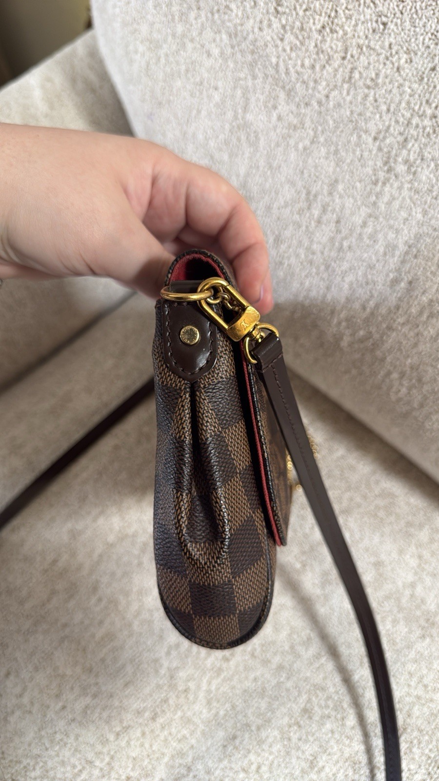 Louis Vuitton Damier Ebene Favorite MM Crossbody Chain Strap Brown Gold Box