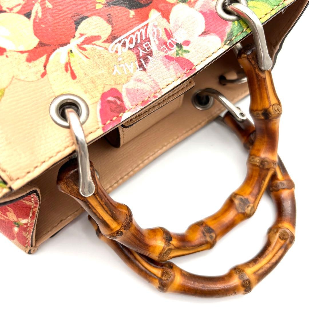 Excellent GUCCI 2way Blooms Shoulder Bag Bamboo Logo Pink Gift Present 0609