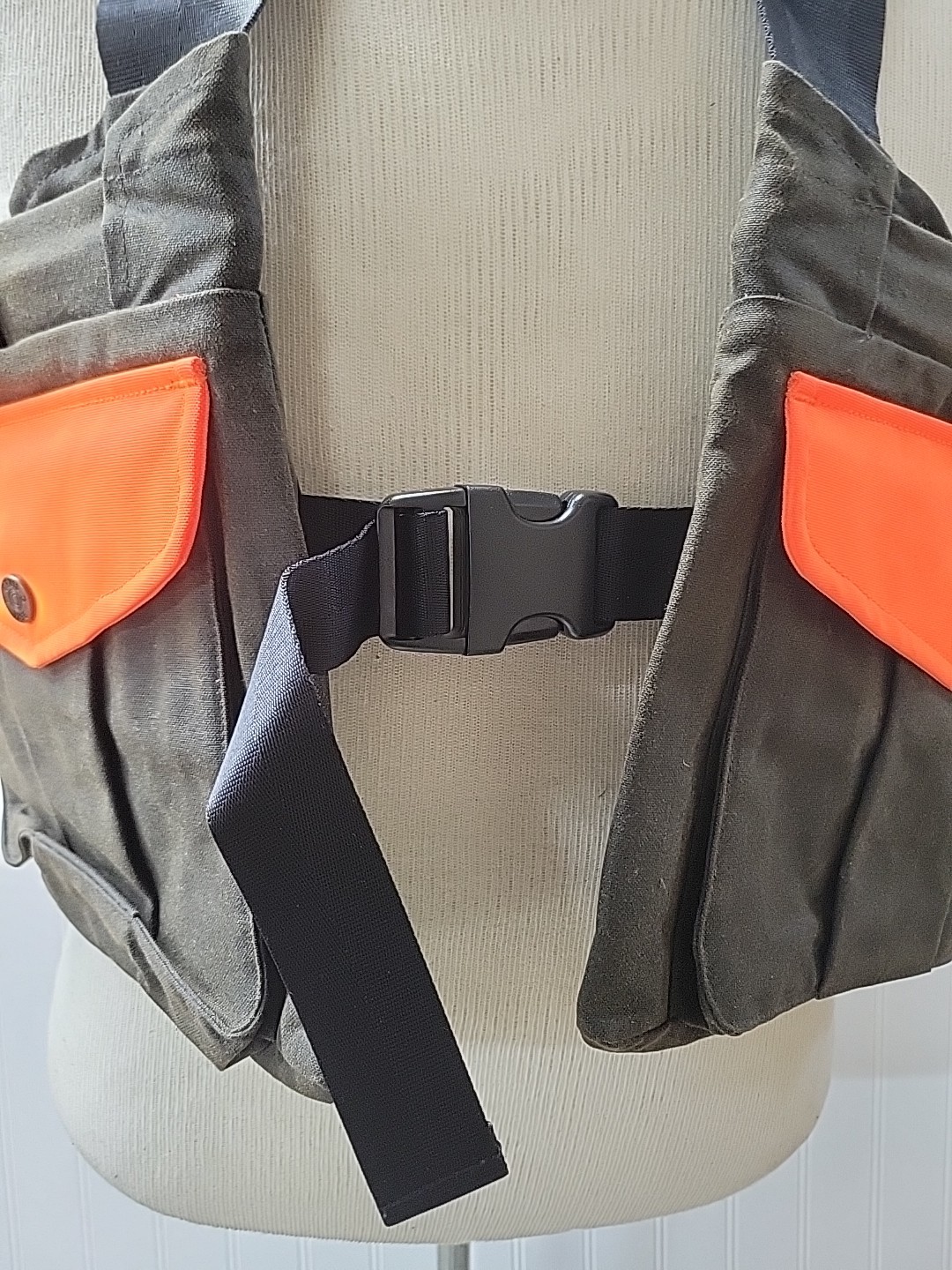 Upland Hunting Waxed Cotton Nylon Strap Vest Olive/Blaze XL-XXL (NWI/No Tag)