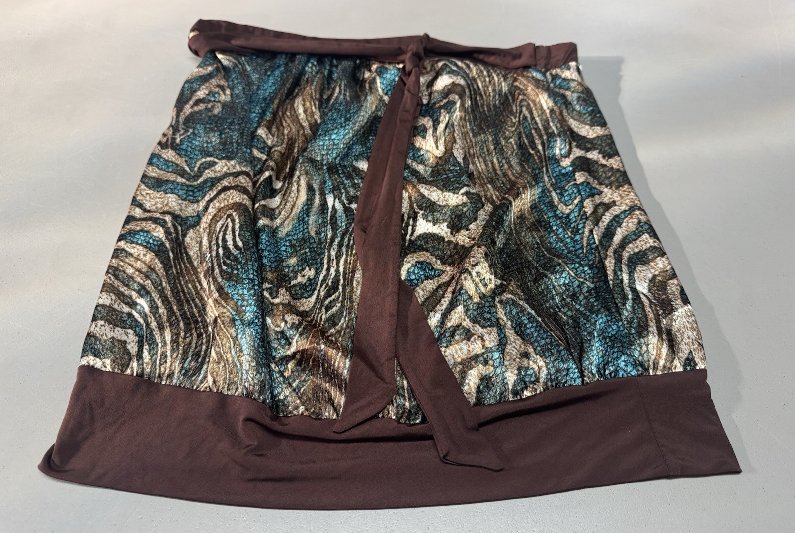 Vtg Voice Classic Brown/Teal Abstract Pencil Skirt Boho Retro Sz L USA