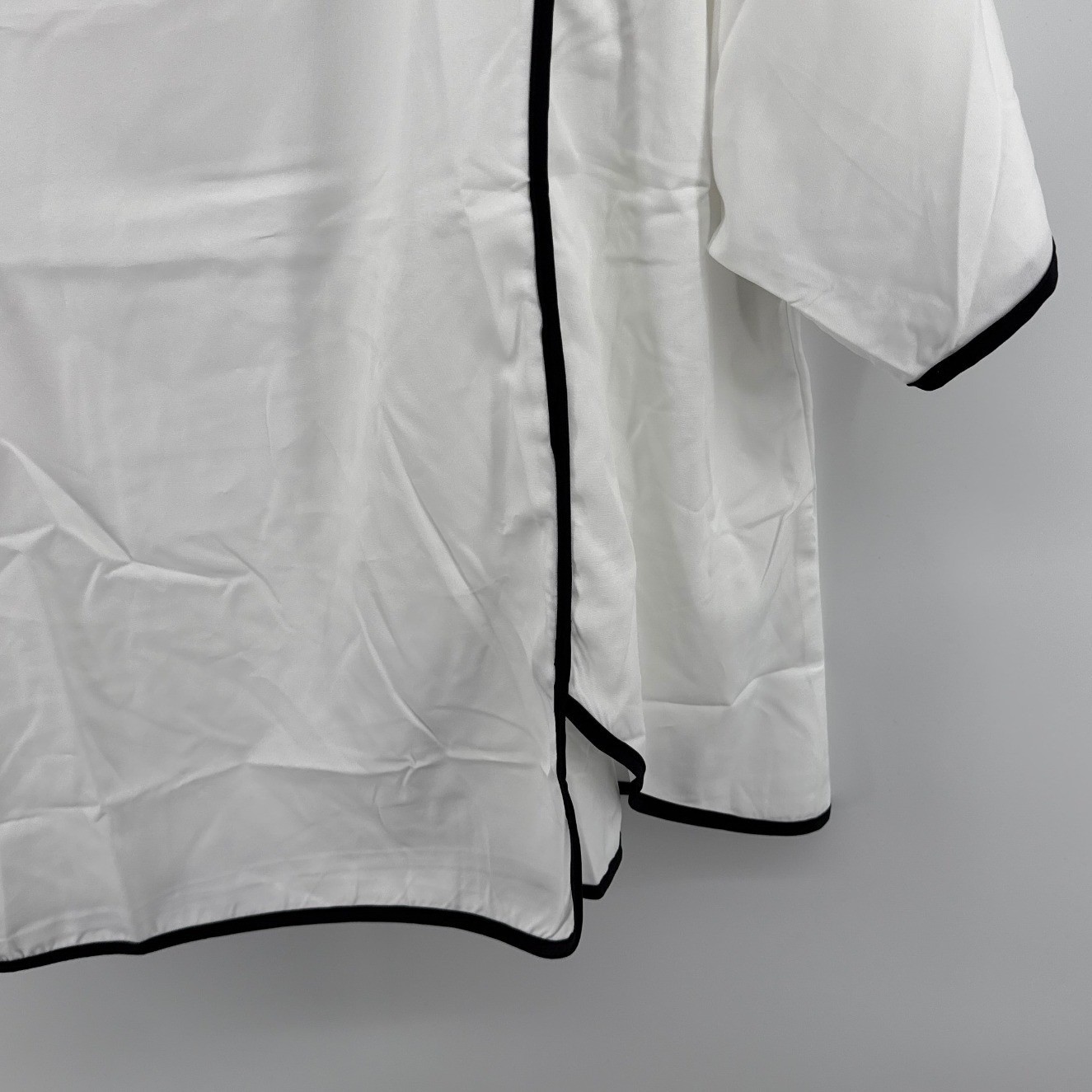 White Black Trim 2 Piece Lounge Set Short Sleeve Top Wide Leg Pants 1XL