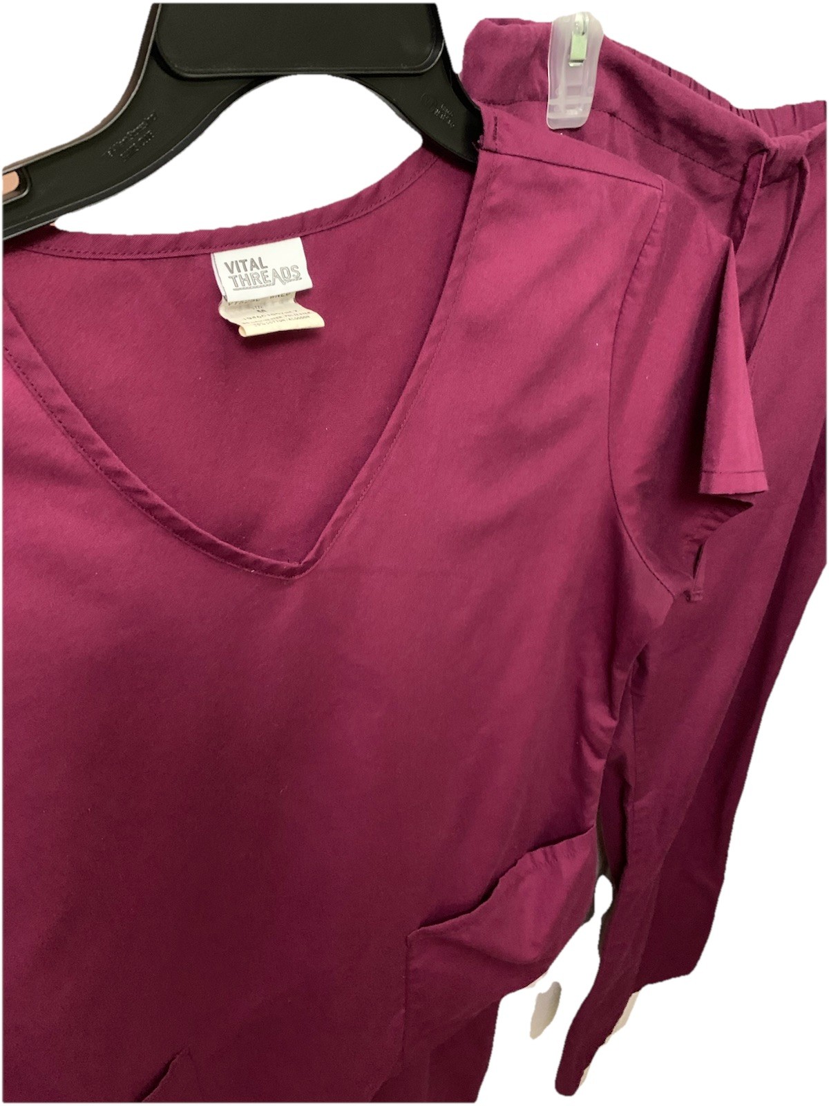 Vital Threads Color Burgundy Scrub Top and Pants Set Short Sleeves M
