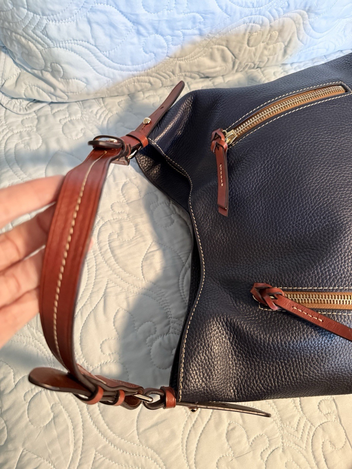 Dooney & Bourke Navy Pebbled Leather Cooper Hobo Shoulder Bag