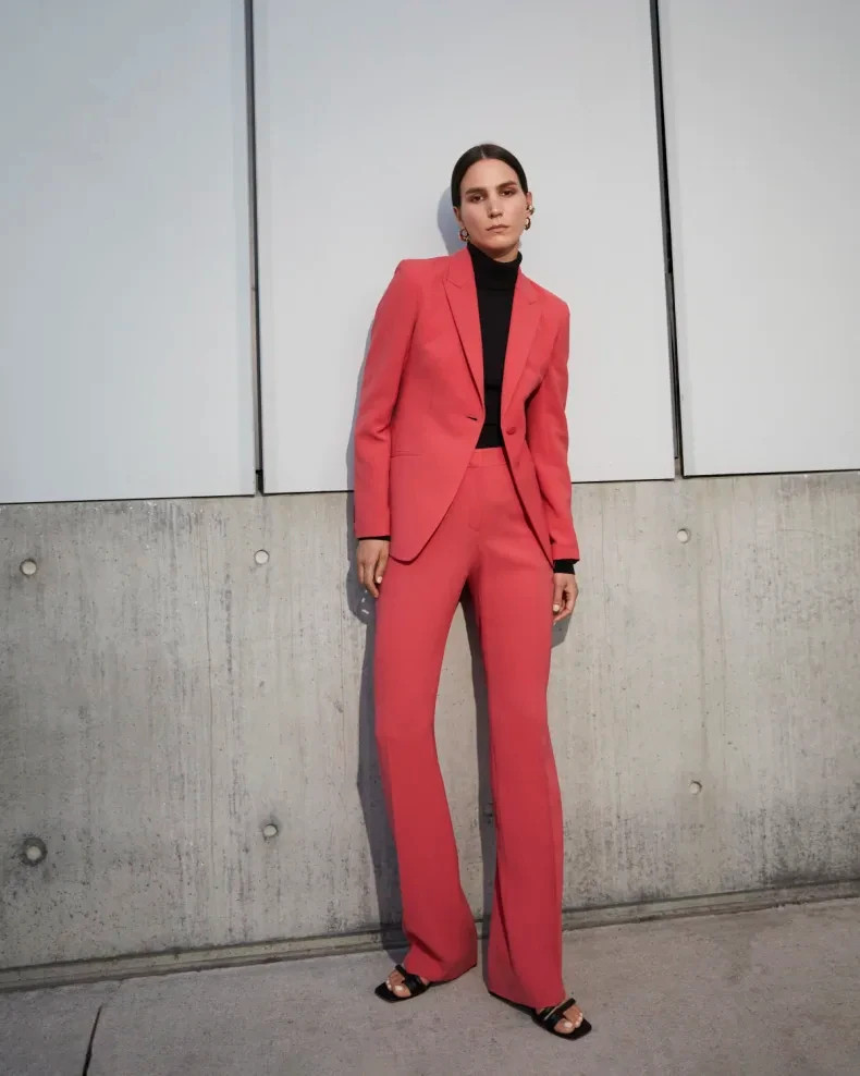Lafayette 148 New York Suit Set Blazer 10 Pants 8 Coral 2 Piece Career Luxury