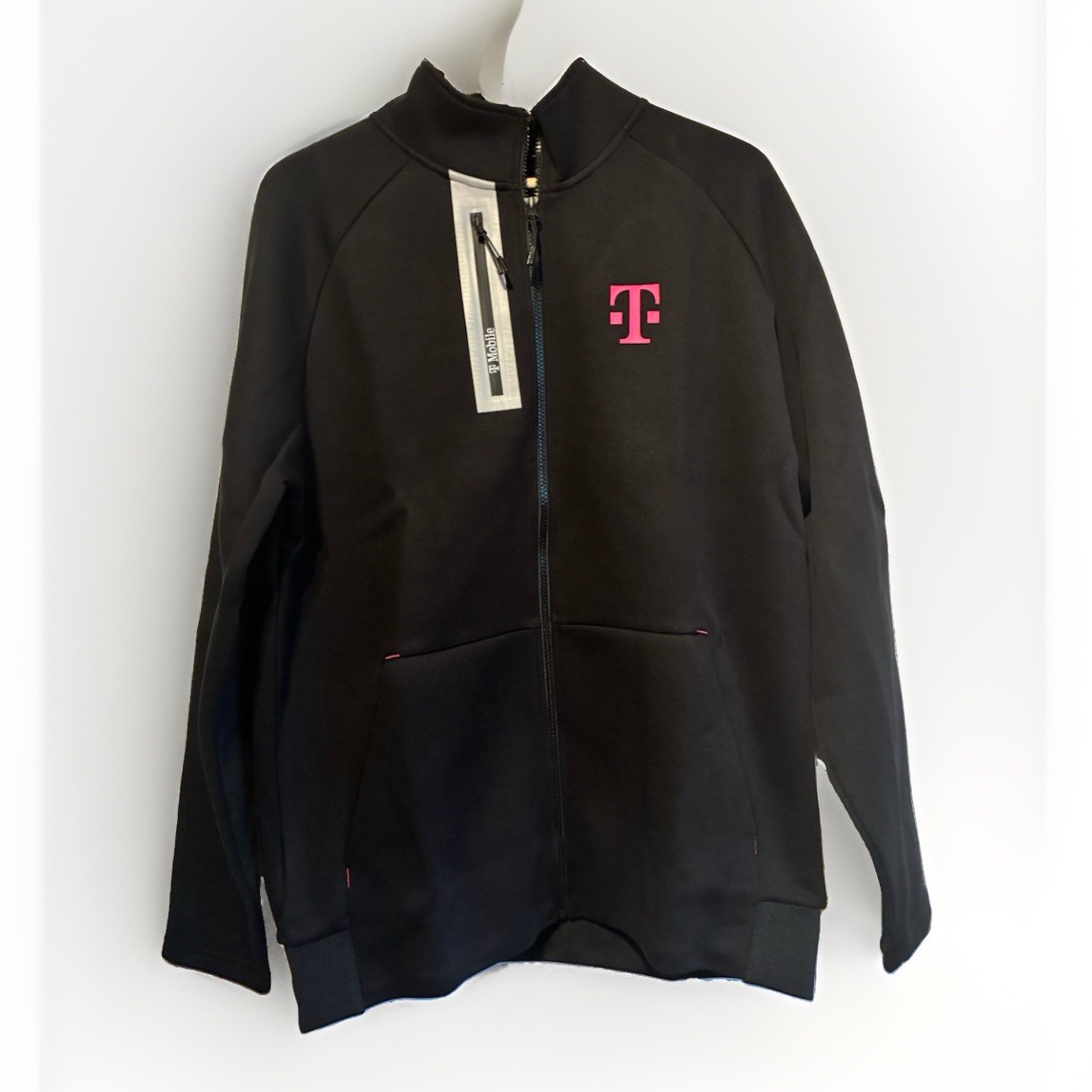 T-Mobile Full Zip Track Jacket Women’s Large Black Pink Logo Cotton Blend