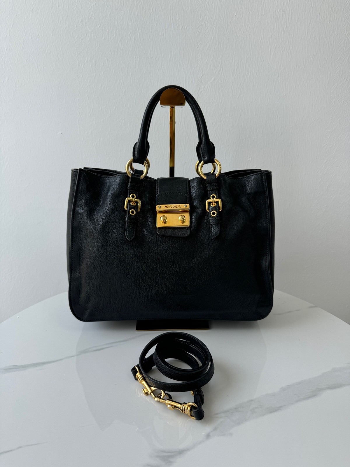Miu Miu Pre-Owned Authentic Tote Black 34*15 Free Tracked Shipping