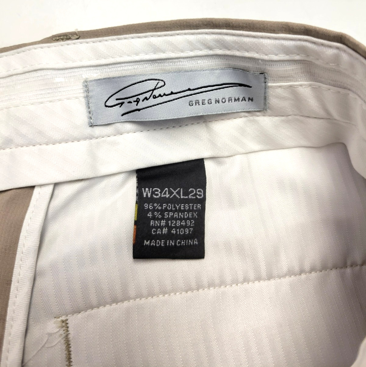 GREG NORMAN Stretch Poly Spandex Blend Dress Pants Men 34×29 Beige Flat Front 34