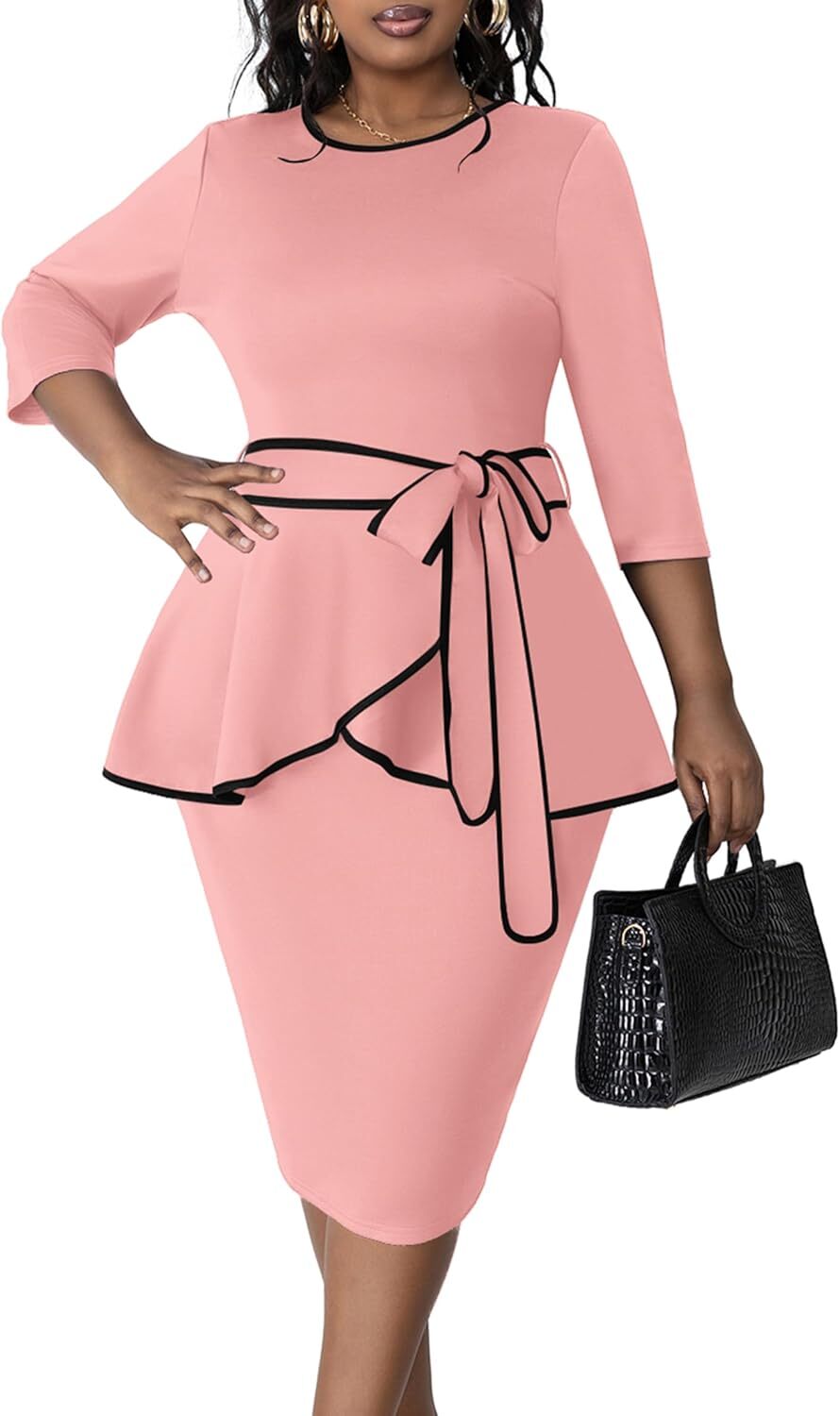 Plus Size Women’s Vintage 3/4 Sleeve Bodycon Pencil Church Dress – Formal Style