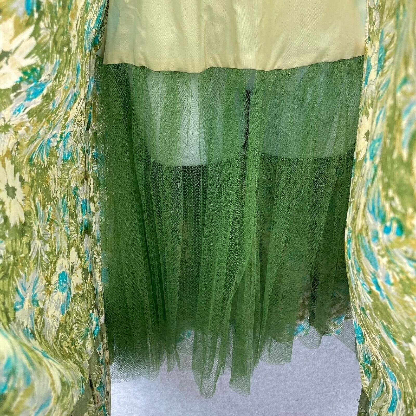 Dance Time by Phyllis Vintage Dress Womens XS/S Green Floral 1950’s Full Sweep