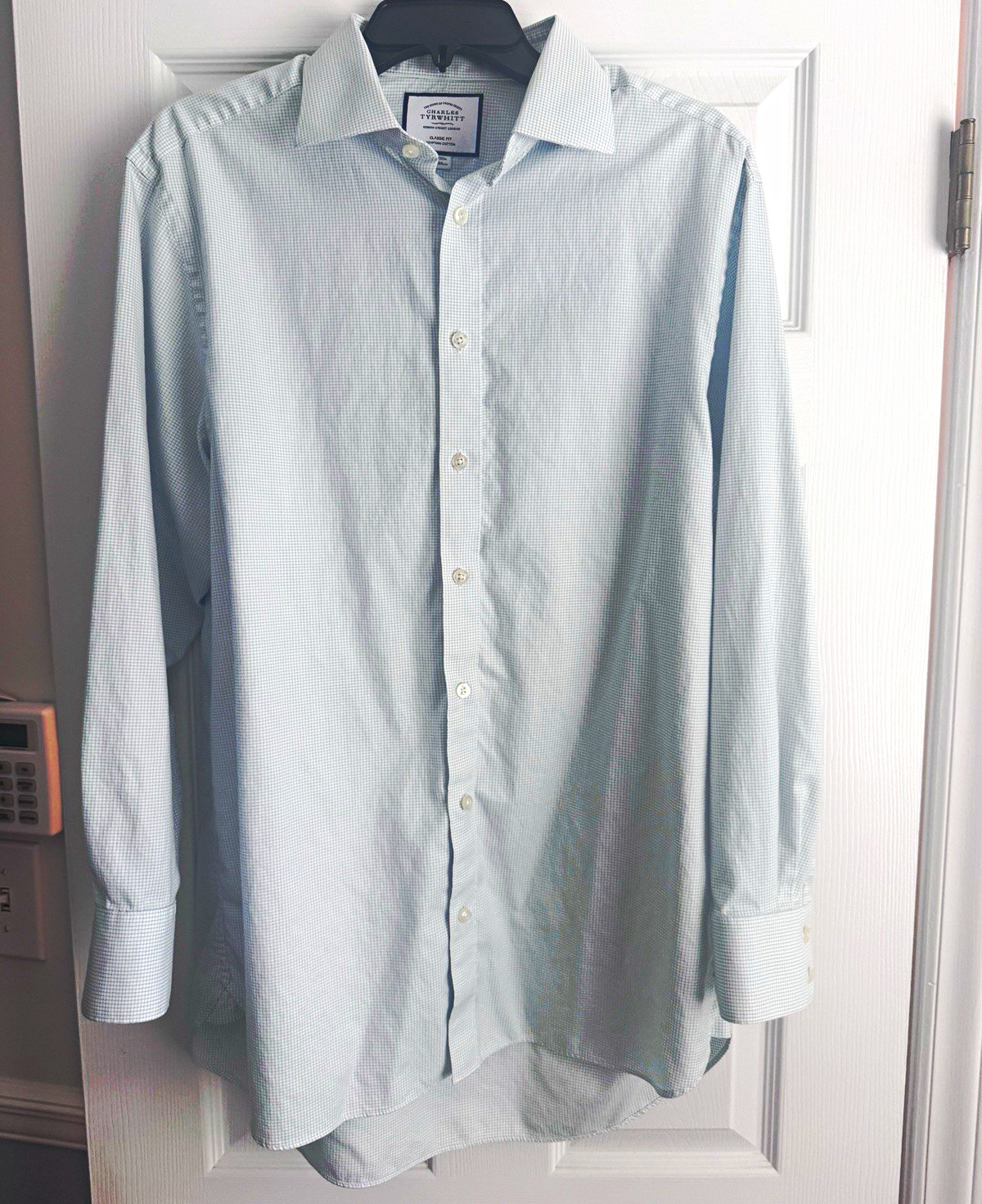 Charles Tyrwhitt Mens 16 33 Classic Fit Egyptian Cotton Blue Micro Check