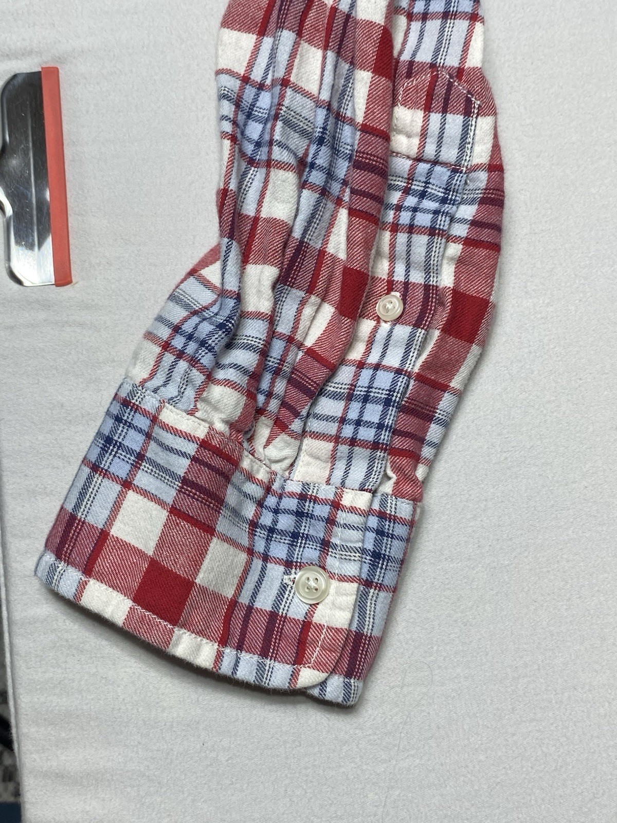 Grayers Clothiers Mens Large Plaid Button Down Shirt Cotton Linen Red Blue