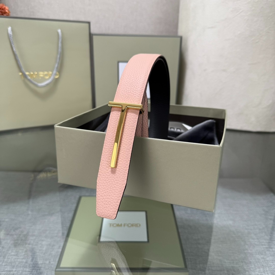 Authentic Tom Ford Reversible Leather T-Buckle Belt Luxury Designer Fashion