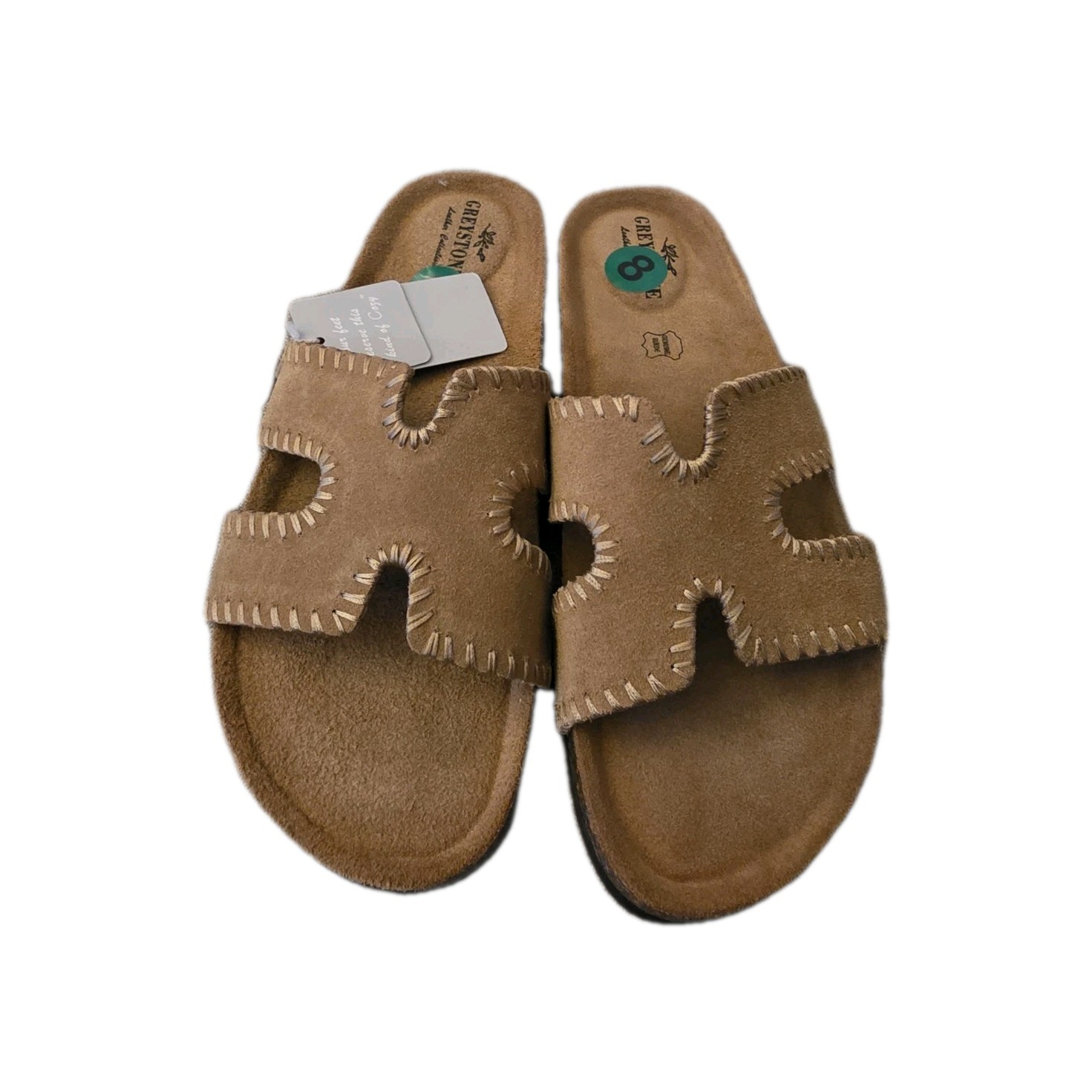 Greystone Leather Collection Women’s Brown Suede Slide Slip-On Flat Sandals 8