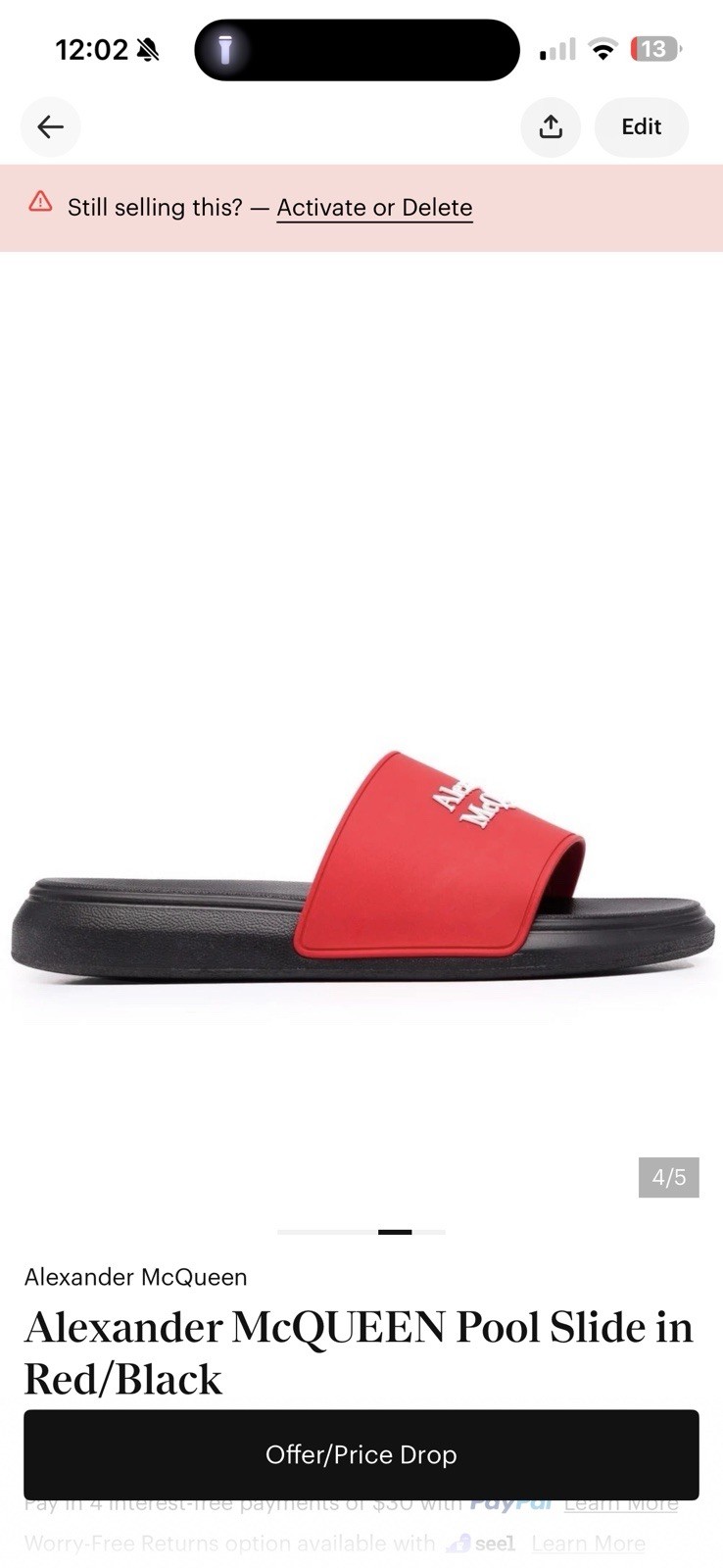Alexander McQueen Men’s Logo Pool Rubber Slide Sandals Red Size 41 (8)